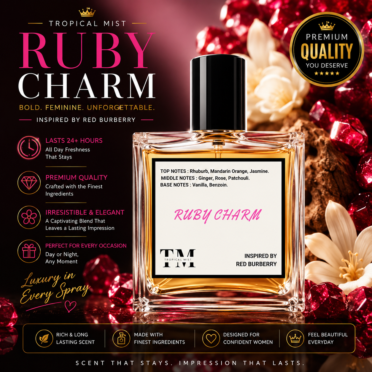 Ruby charm - Inspired by Red Burberry